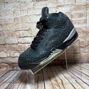 Air Jordan 5 Retro 3Lab5 Sneaker Mens 8 Black Silver Elephant Print Lace Locks